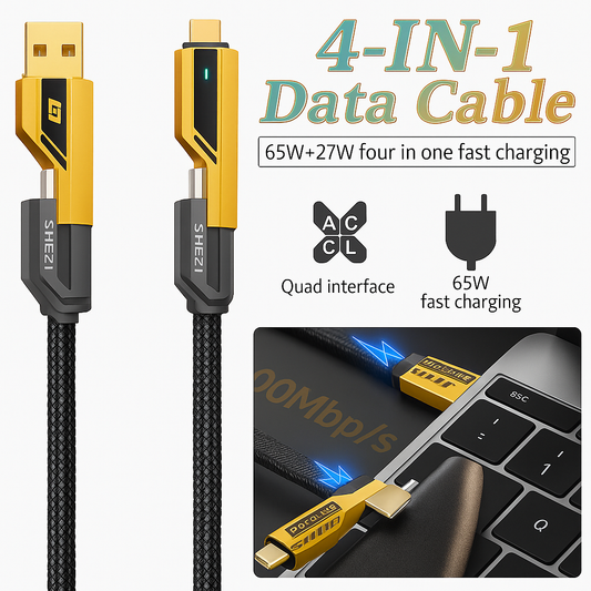 High-Speed 4-in-1 Data Cable | 65W Super Fast Charging | Universal Quad Interface